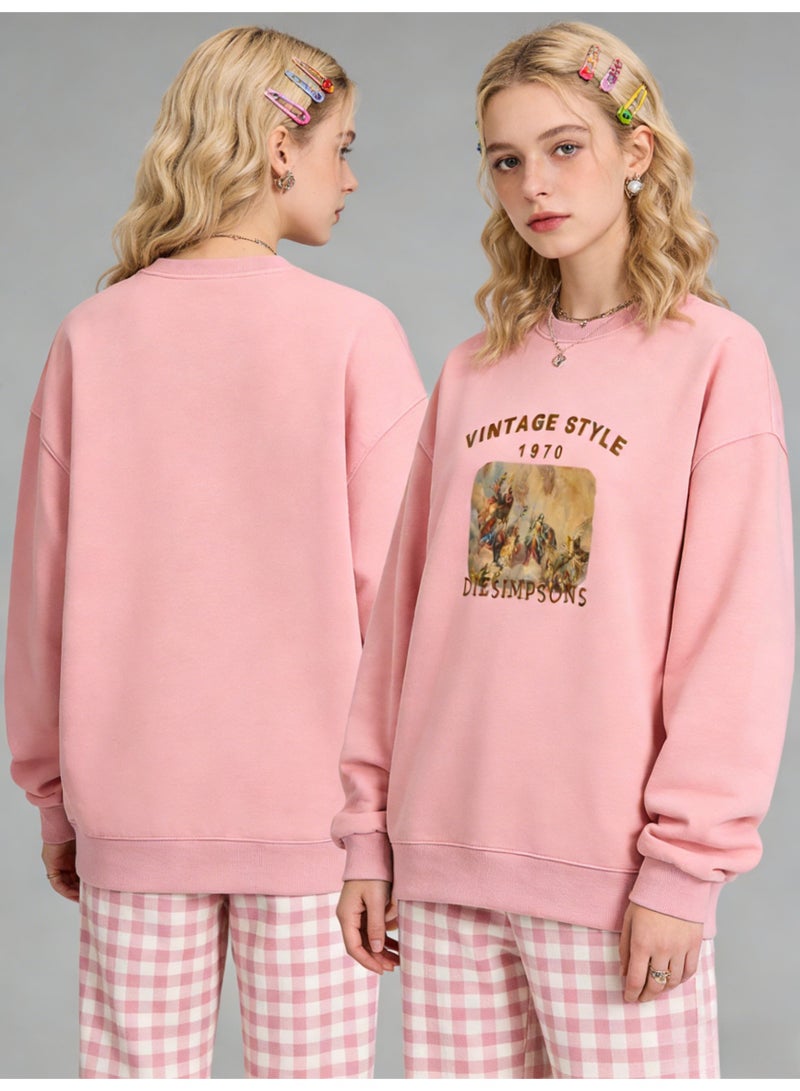 BM INS Dusty Pink "VINTAGE STYLE 1970" Art Painting Oversized Crew Neck Sweatshirt | Unisex Pullover With "DIE SIMPSONS" Print - Image 5